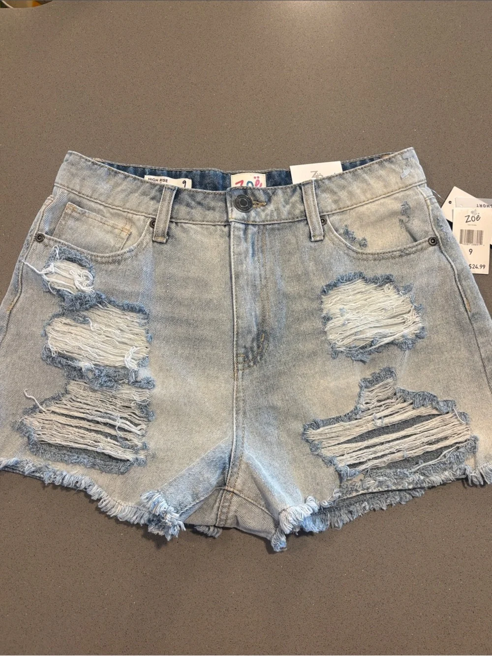 NWT Zoe High-Rise Distressed Denim Shorts - Light Blue